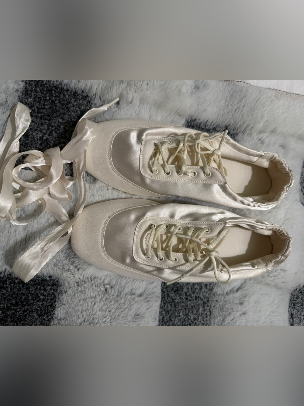 Neutral Satin Lace-Up Women's Sneakers with Ribbon Detail